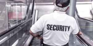 security, man, escalator