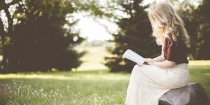 blonde, girl, book, reading, sit, sitting, young woman, reading a book, reading girl, grass, nature, outdoors, woman