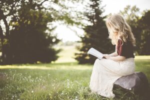 blonde, girl, book, reading, sit, sitting, young woman, reading a book, reading girl, grass, nature, outdoors, woman
