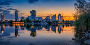 austria, come, nature, sunset, city, architecture, building, panorama, tourism, wien, the water, danube, europe