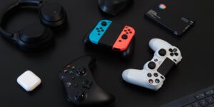 white and orange game controller